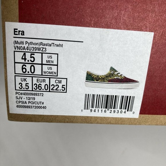Vans Era Multi Python Rasta Sneakers Women’s 6 50% Off Sale - Picture 8 of 8